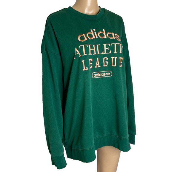 Women's XL Adidas Collegiate Crewneck Oversized Sweatshirt Embroidered Green - Picture 2 of 6
